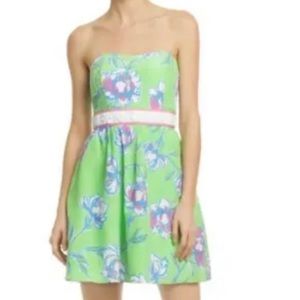 Lilly Pulitzer Fluorescent Strapless Langley Dress Size 0 Green Tossed F…